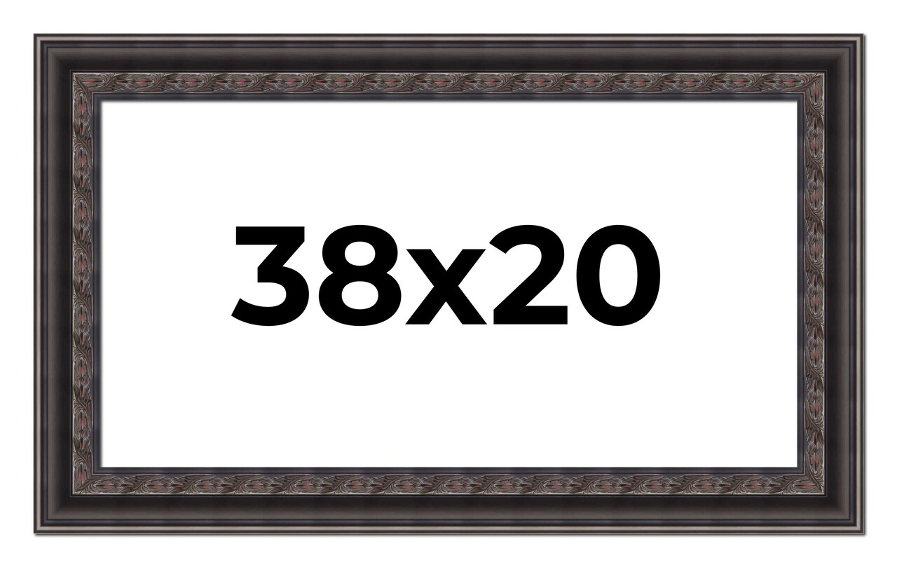 38x20 3.5" Wide Ornate Black Picture Frame - UV Acrylic, Foam Board Backing, Hanging Hardware